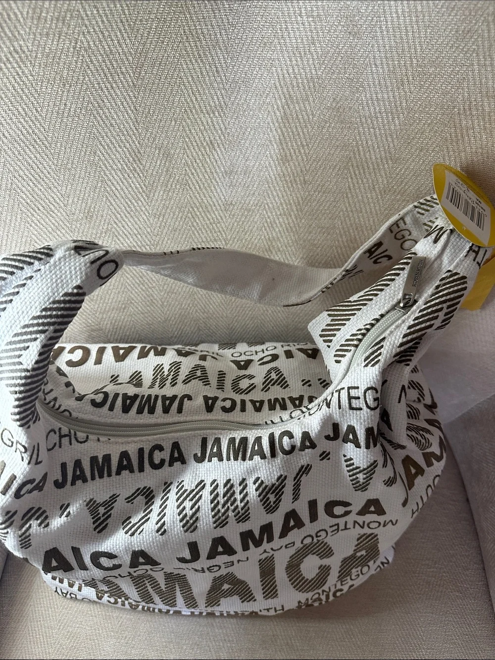 Jamaica Print Canvas Tote Bag in White and Brown